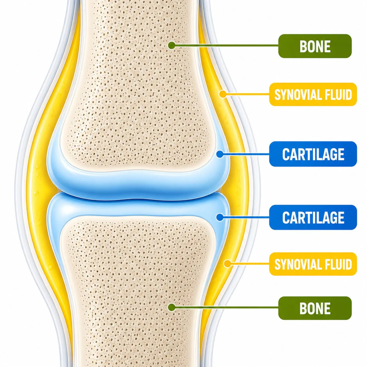 Diagram of a healthy joint and cartilage