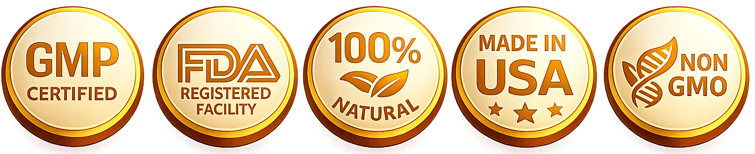 GMP Certified, FDA Registered, Made in USA, Non-GMO, Gluten Free, BPA Free